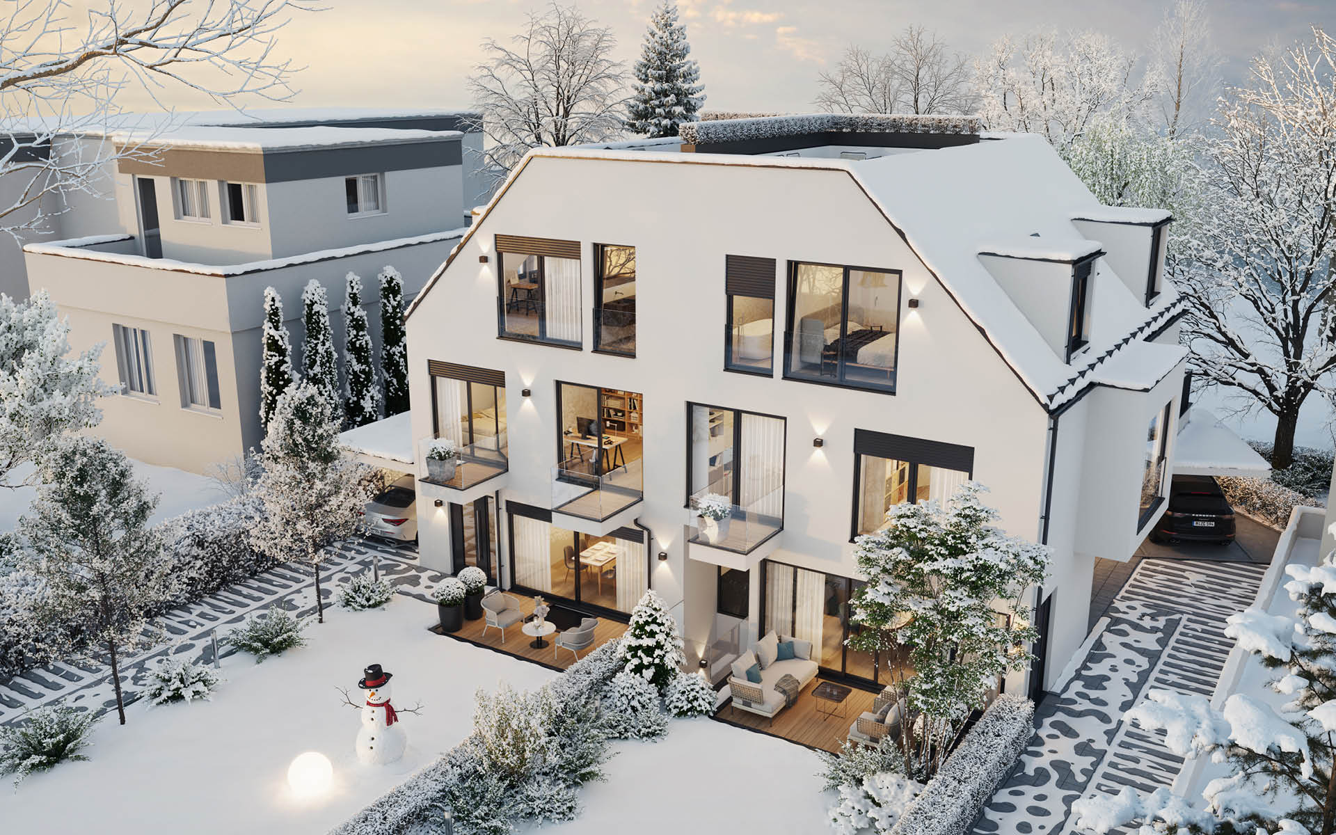 Neubau eines Mehrfamilienhauses mit vier Einheiten München Harlaching.